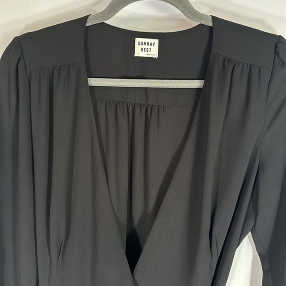 Sunday Best Black Chiffon Long Sleeve Front Wrap Dress Size 6 - Picture 4 of 10